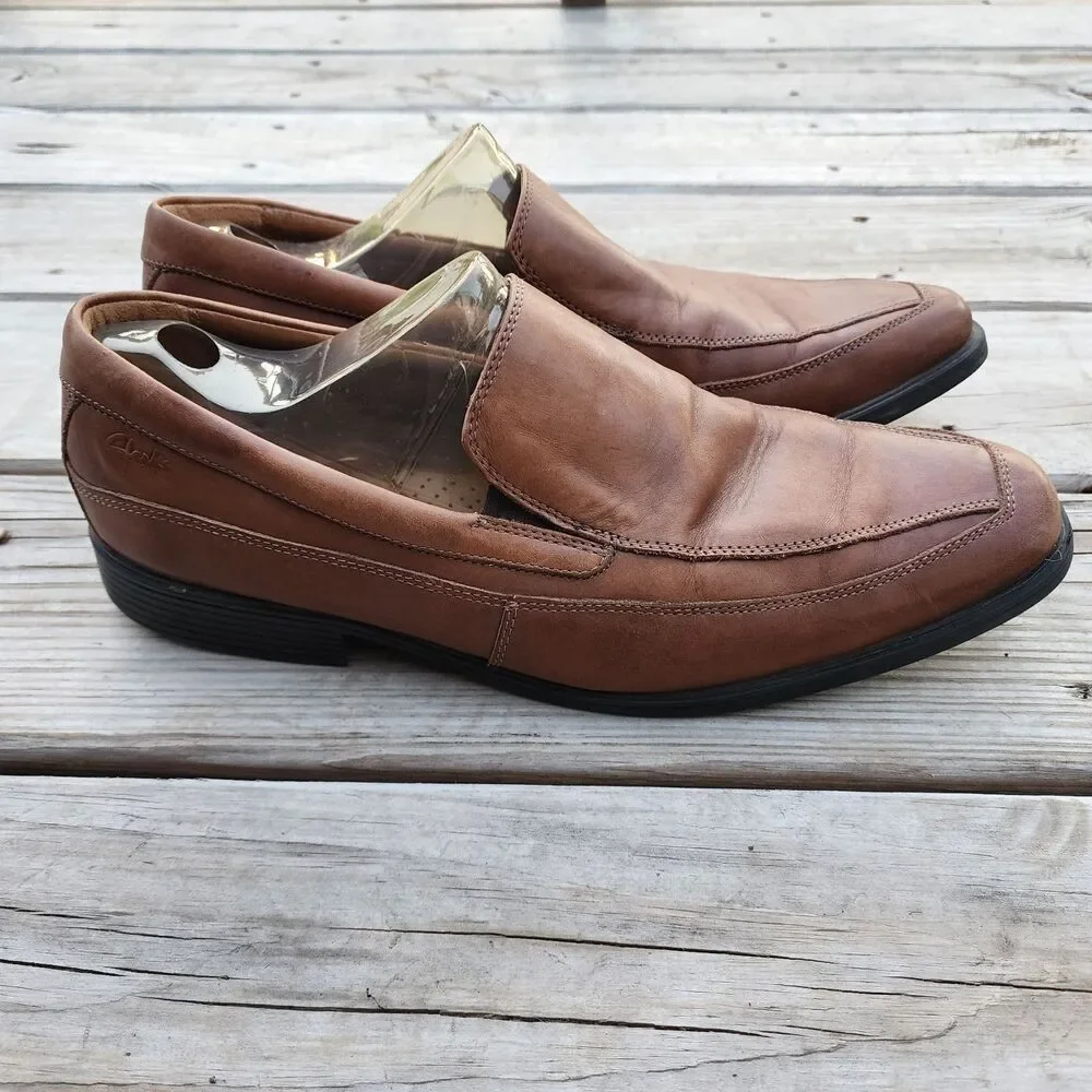 Clarks Collection Shoes Men Sz 12M Brown Leather Slip On Dress Soft Cushion